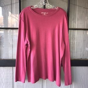Eddie Bauer long sleeve t-shirt, dark pink/rose color, 100% cotton